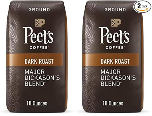 Peet's Coffee, Dark Roast Ground Coffee - Major Dickason's Blend 36 Ounces (2 Bags of 18 Ounces)