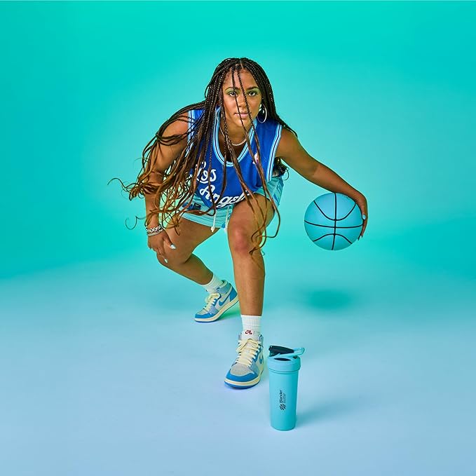 BlenderBottle Sport Sleek Insulated Stainless Steel Shaker Bottle with Wire Whisk, 25-Ounce, Seafoam – Protein Shakes & Hydration for Athletes & Fitness Enthusiasts, Easy Mixing, Slim Easy to Hold, Keeps Drinks Cold, Lockable Lid