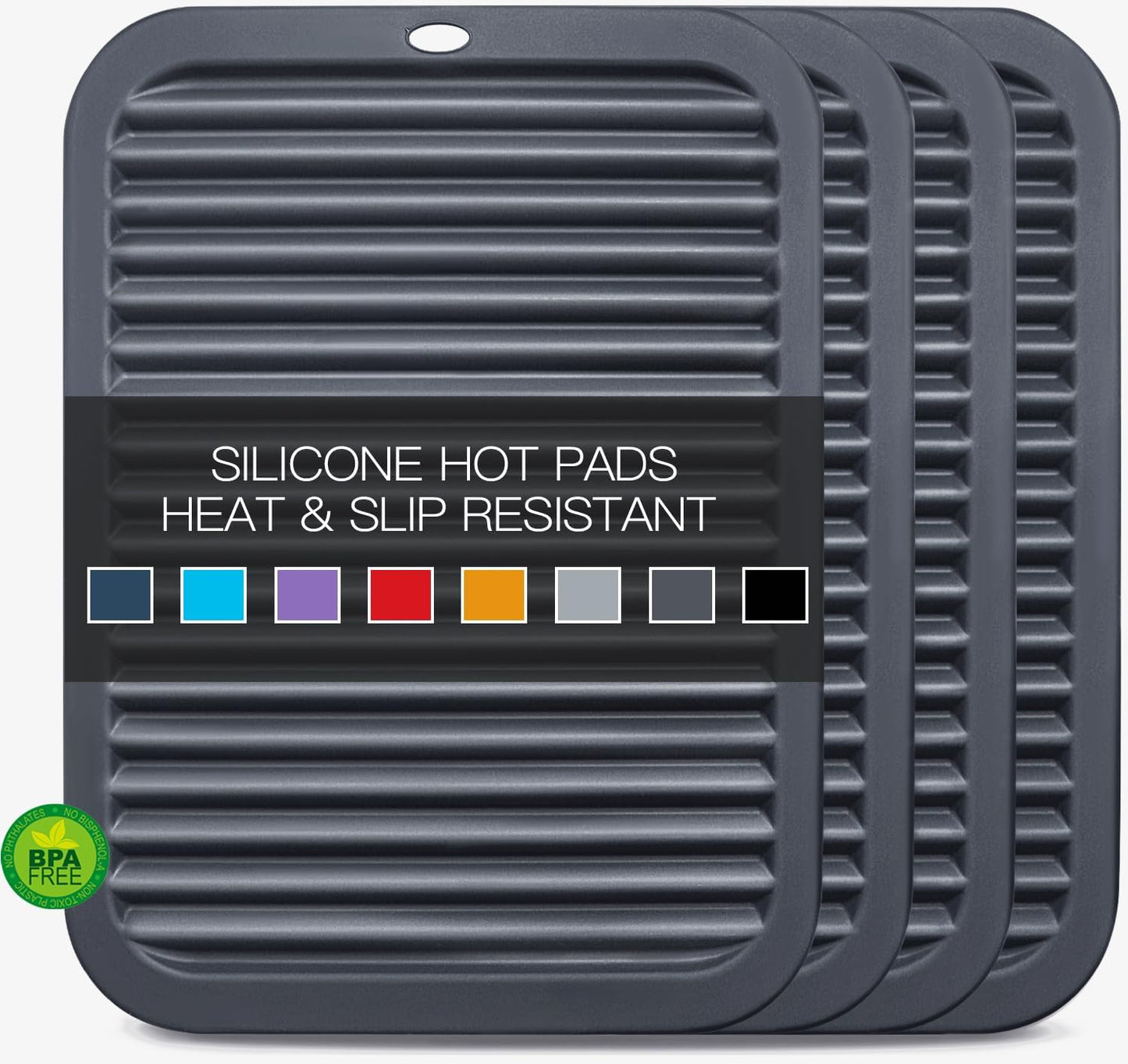 4 PCS Silicone Trivet for Hot Dishes, Silicone Hot Pads Trivets Mat for Hot Pots and Pans, Heat Resistant Hot Mats, Pot Holders, Tables Mats for Countertop, Jar Opener, Drying Mat (Dark Grey)