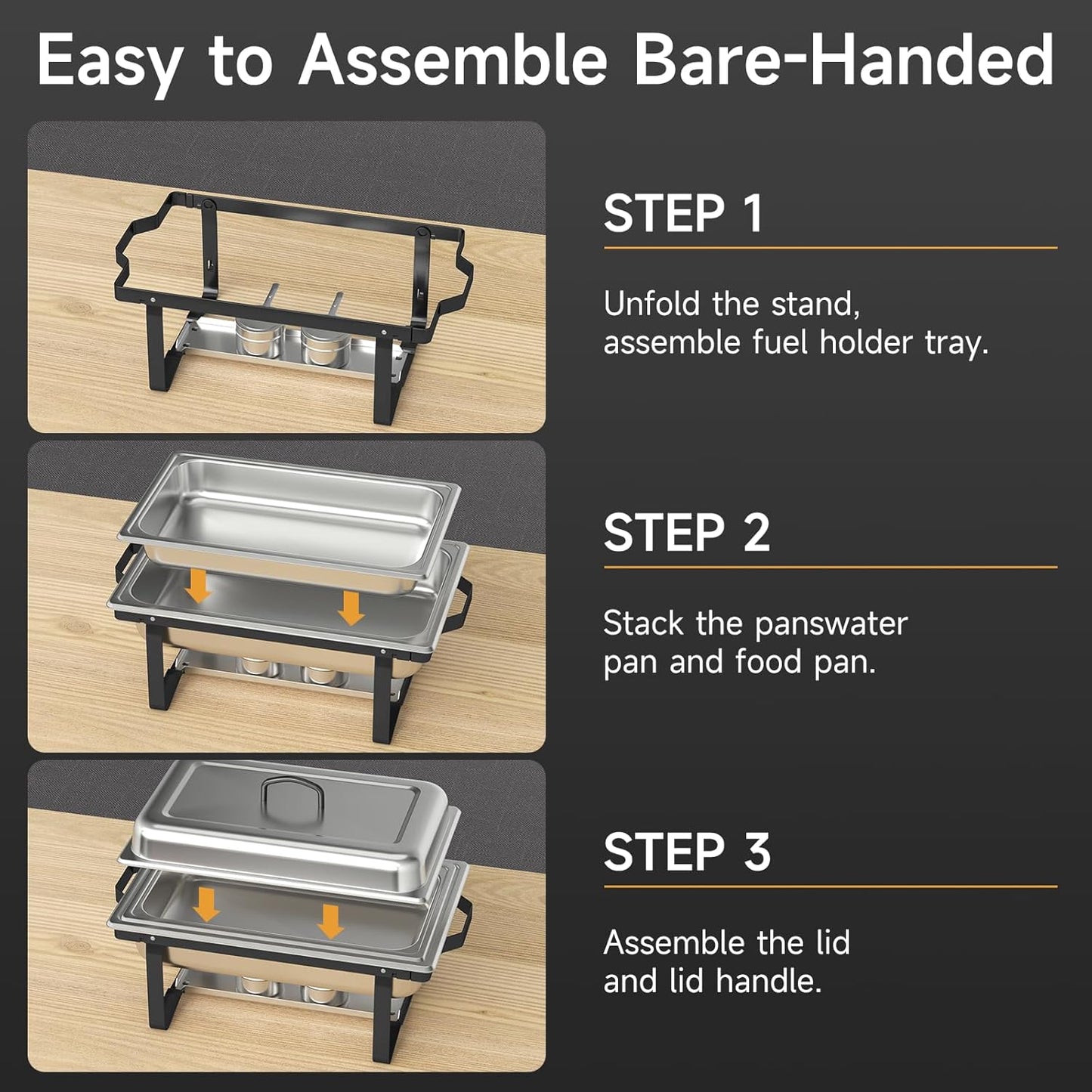 Chafing Dishes for Buffet 4 Pack, 9QT Chafing Dish High Grade Stainless Steel Chafer Complete Set,Steel Handle, Catering Events Complete Buffet Warmer Set (Black, 4)