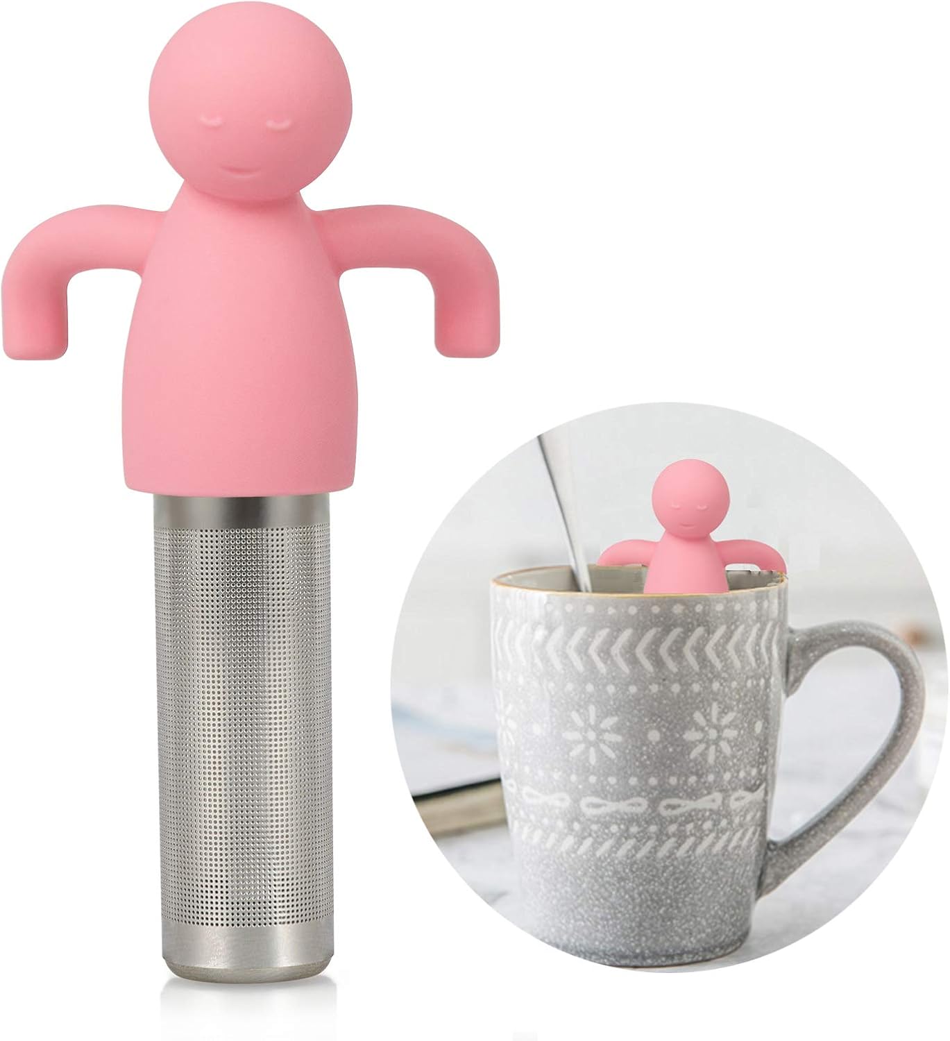 Leden Loose Leaf Tea Steeper Cute Tea Infuser for Girl Kids Extra Fine Mesh Tea Ball Stainless Steel Tea Filter with Silicone Lid for Cup Mug Pot Pink