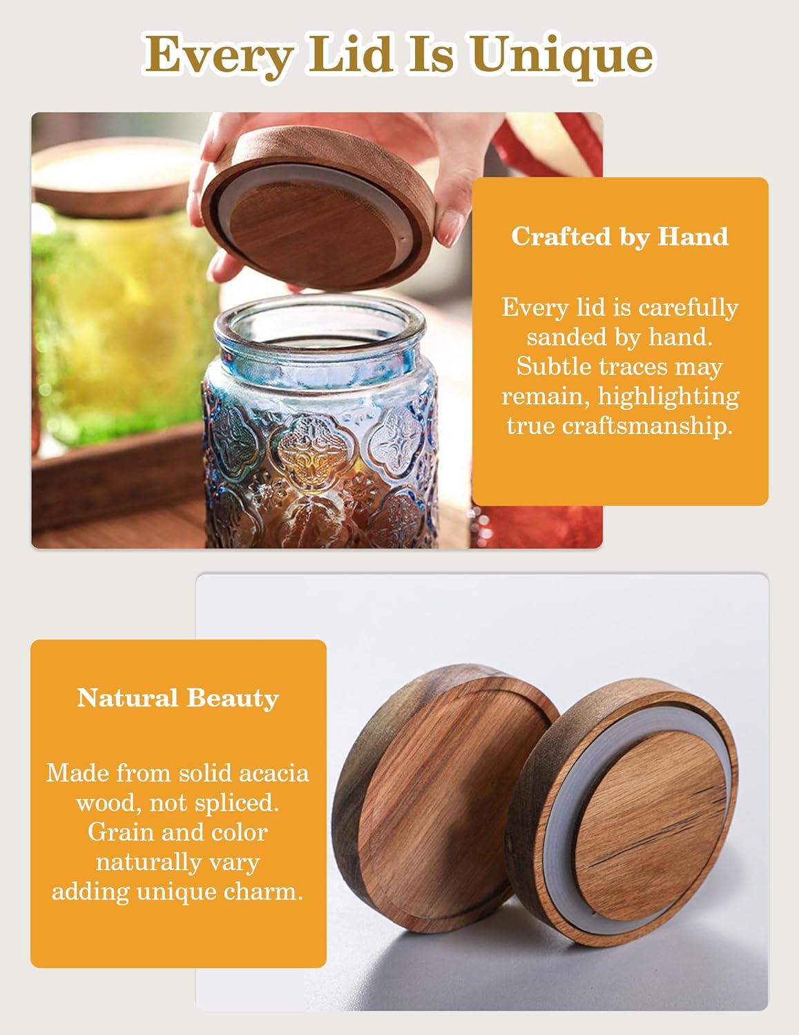 Glass Jars with Airtight Wood Lids – 24 OZ Kitchen and Pantry Canisters Sets, Decorative Vintage Storage Containers for Candy, Coffee, Cookie, Cereal, Flour, Sugar, Tea, Set of 4 Begonia