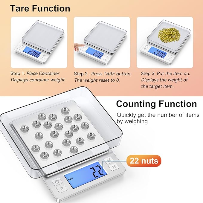 BOMATA 0.01g Small Digital Gram Scale, USB Rechargeable, Upgraded 1kg Jewelry Scale with Larger Display and Hold Function, High Precision, Grams and oz for Herb, Coin, Powder, Gold, Yeast, Kitchen