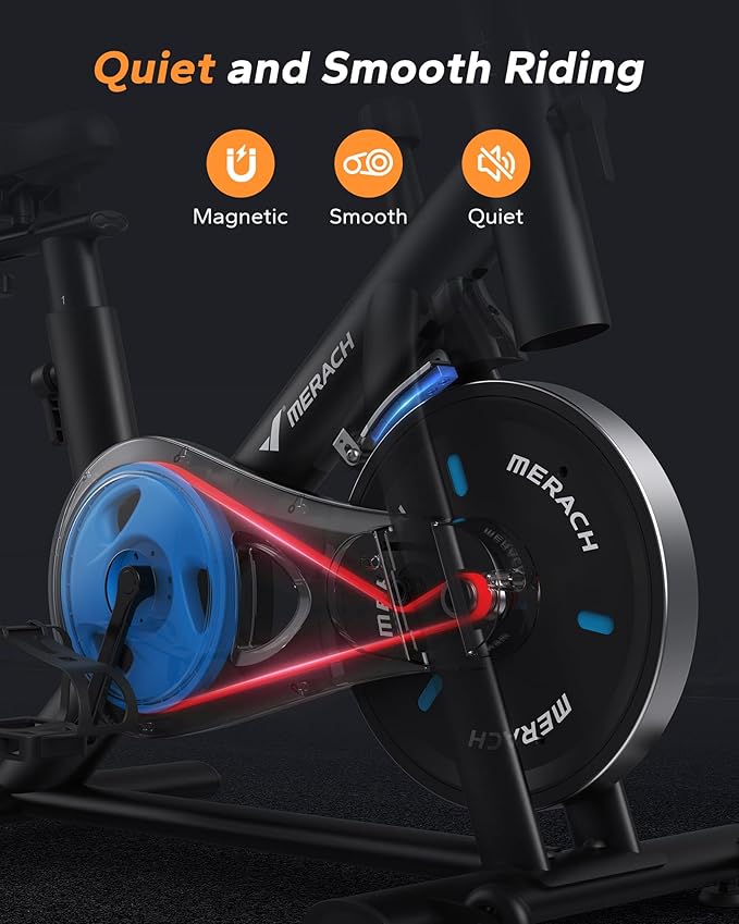 MERACH Exercise Bike, Brake Pad Stationary Bike with Exclusive App, Low Noise Indoor Cycling Bike with 300lbs Weight Capacity, Tablet Mount and Fitness Courses for Weight Loss