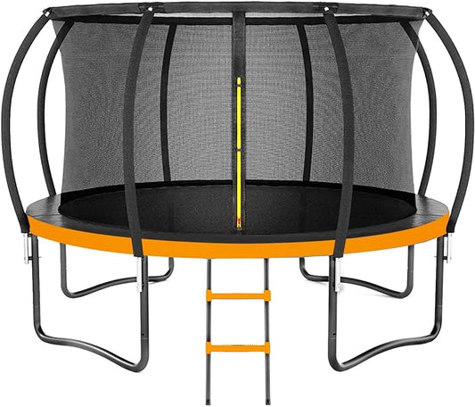 Trampoline 8FT 10FT 12FT 14FT 16FT, Outdoor Trampolines for Kids and Adults, Recreational Trampoline with Enclosure Net & Ladder, Round Trampoline ASTM Approved, 400/450LBS Weight Capacity