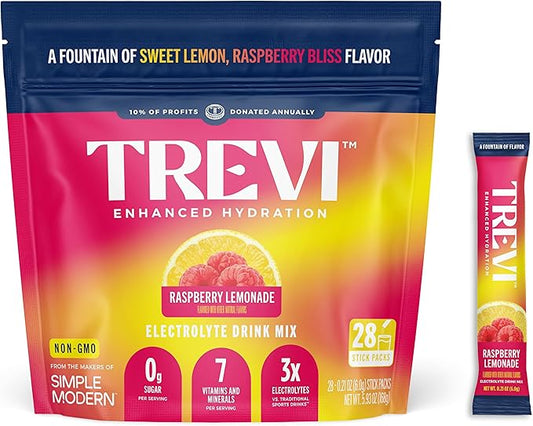 TREVI™ Sugar Free Electrolytes - Drink Mix Hydration Powder Packets - 28 Count - Raspberry Lemonade