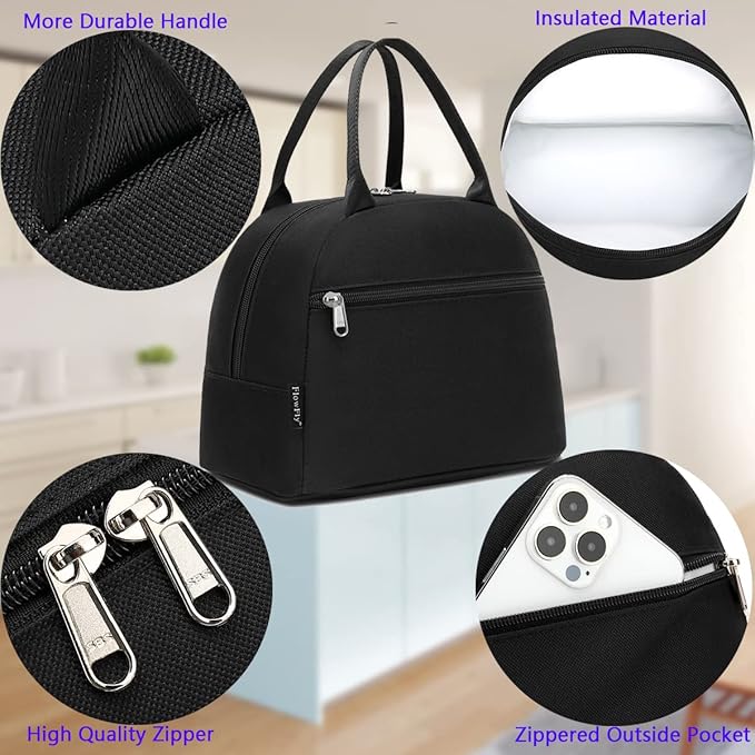 FlowFly Insulated Lunch Cooler Bag - Tote Bag Organizer for Women/Men, Black