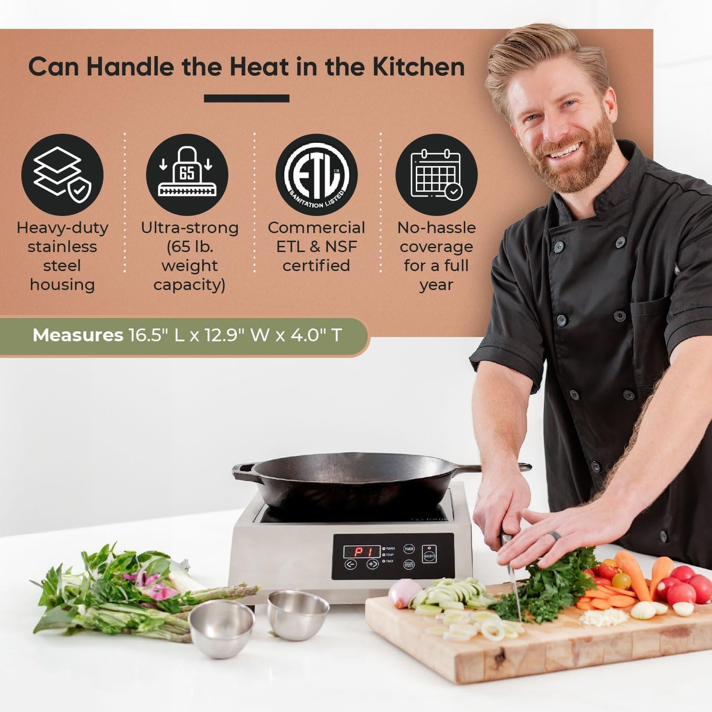 Commercial Induction Cooktop Burner - Professional 3400W 240V Induction Cooker Countertop Burners with Wider 9" Coil & 5 Cooling Fans - Portable Stainless Steel Electric Magnetic Range Stove Top