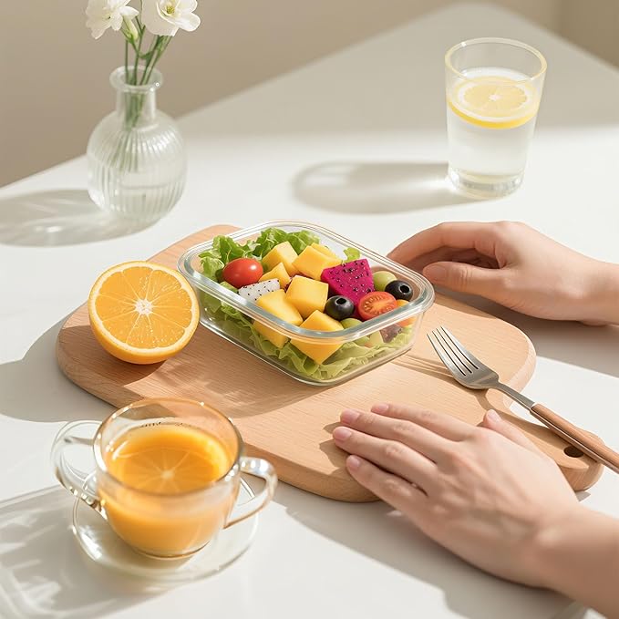 BAYZZ Glass Food Storage Containers, 5 Pack 35 Oz Glass Meal Prep Containers, Lunch Boxes with Airtight BPA-Free Lids, Microwave, Freezer and Dishwasher Safe,Green