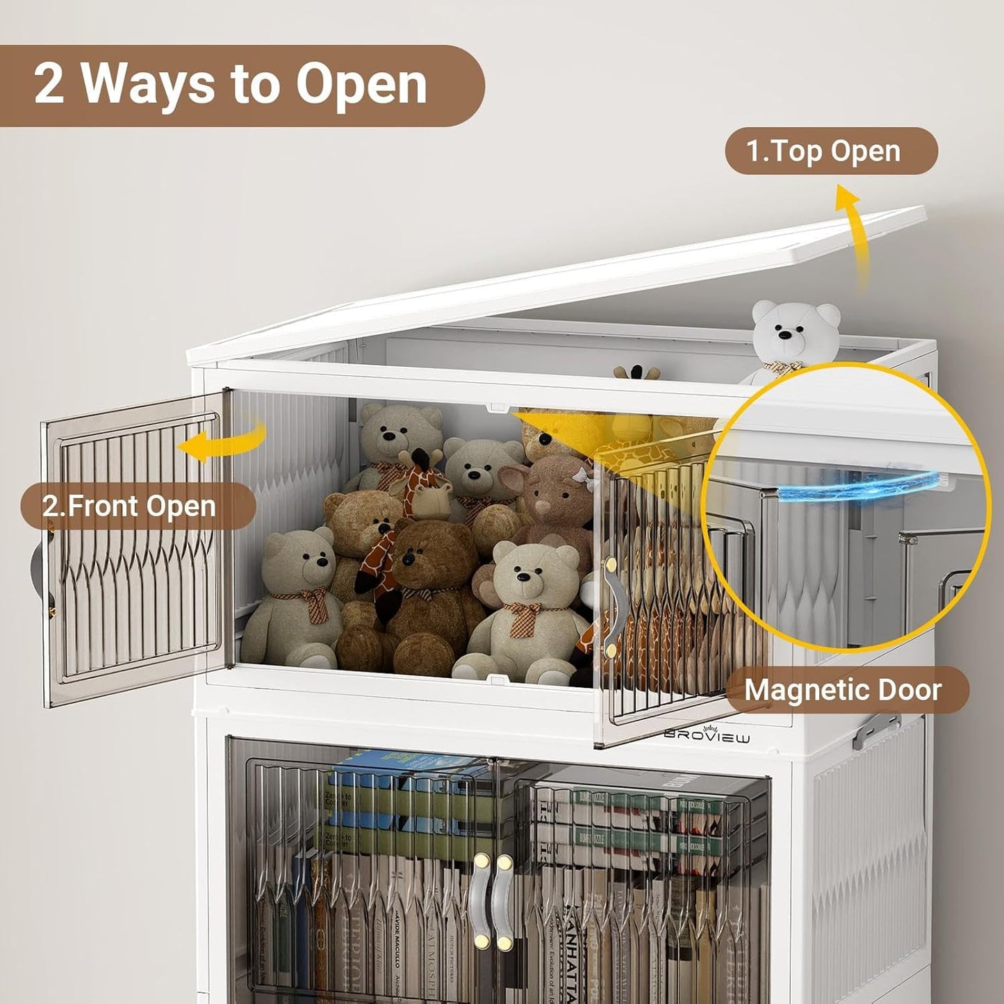 300Qt Stackable Storage Bins with Lid, Extra Large Closet Organizer Collapsible Drawer Boxes with Wheels, Folding Plastic Cabinet Containers for Home Kitchen Room Organization, 3Pack White