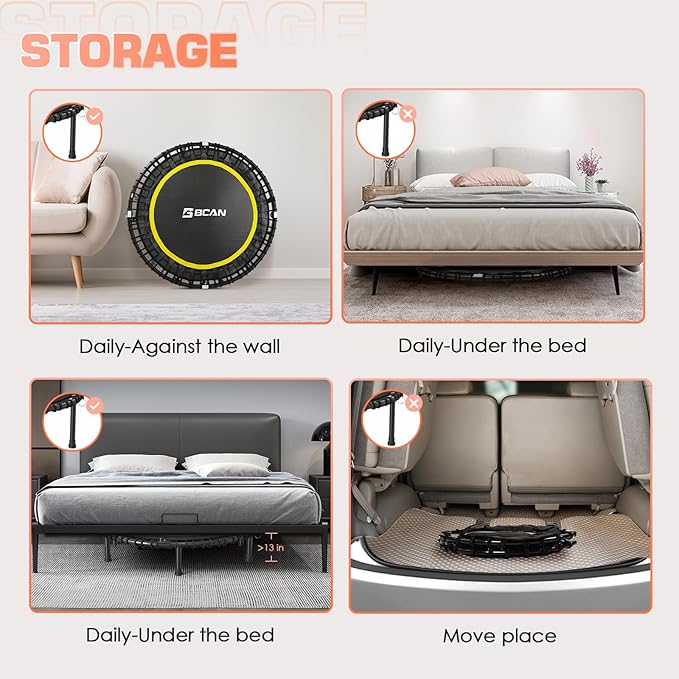 BCAN 40"/48" Rebounder Trampoline for Adult, 450/550LBS Fitness Trampoline with Bungees, Adjustable Handle, Stable & Quiet, Indoor Outdoor, Whole-Body Workout & Relaxation at Home for Women/Men