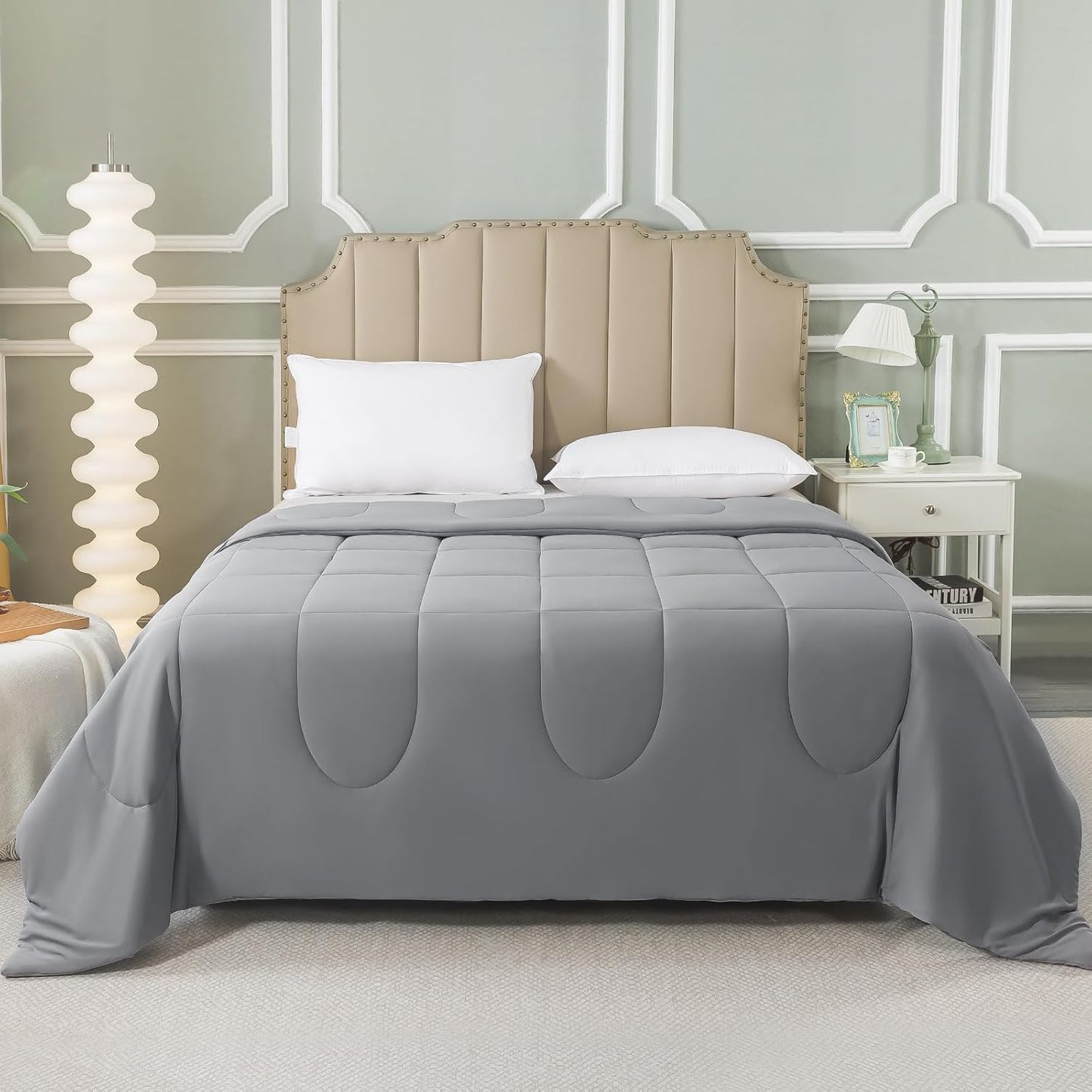 HYLEORY Cooling Comforter Queen Size - Summer Cooling Blanket for Hot Sleepers/Night Sweats, Double-Sided Cold Touch Silky Ice Comforters, Breathable Lightweight Beddings, Cool Gray, 90"x90"