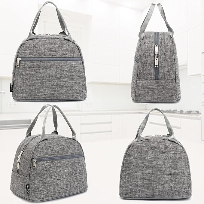 FlowFly Insulated Lunch Cooler Bag - Tote Bag Organizer for Women/Men, Heather Grey