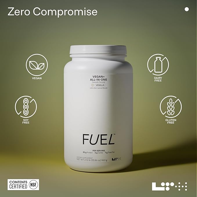 LTH Fuel Vegan & All-in-One - Trusted by Life Time Fitness Members - 30g Protein - Plant-Based Protein Meal Replacement - Vitamins, Minerals, Digestive Enzymes & Probiotics - Vanilla, 20 Servings