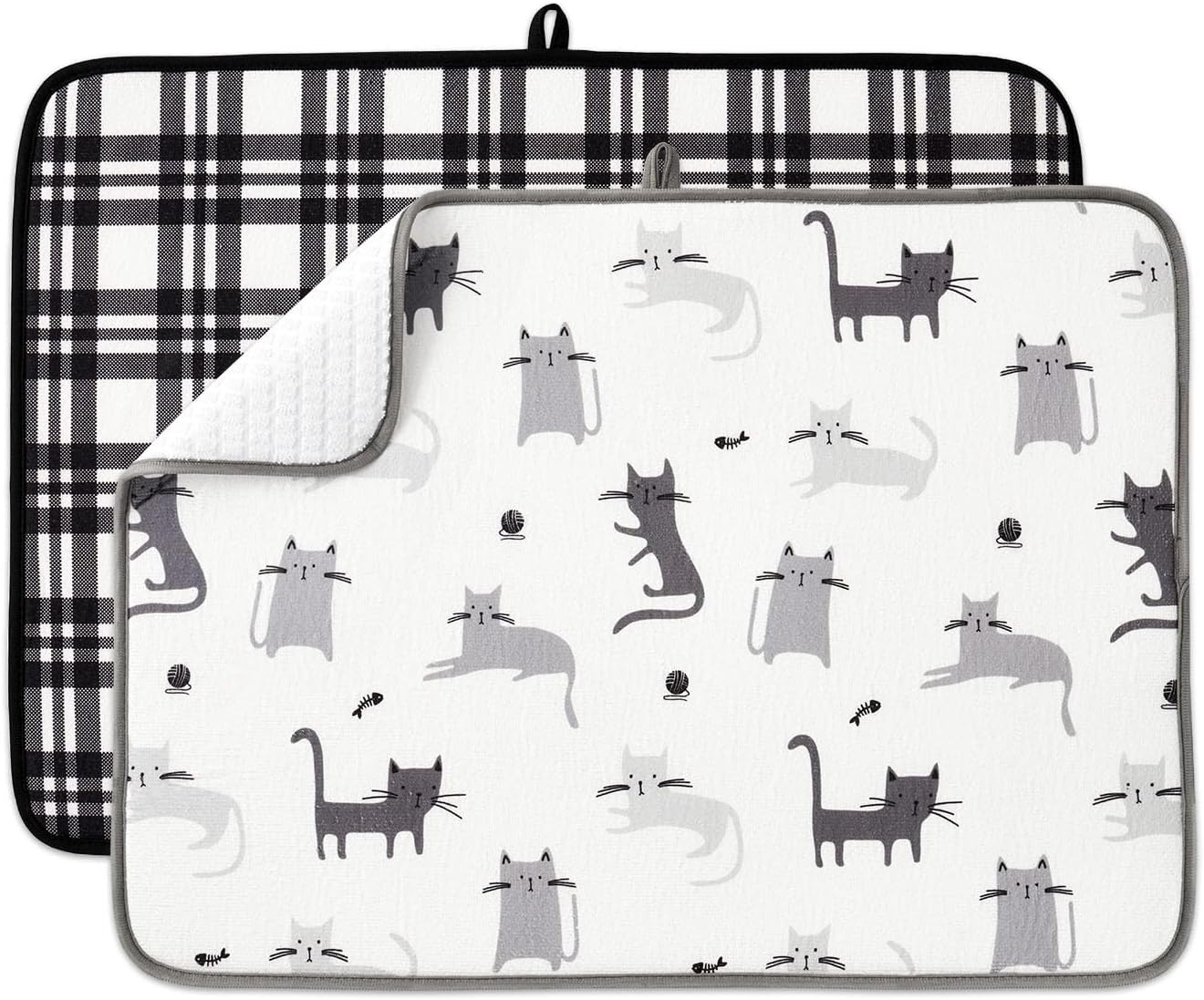 FRESHMINT Printed Dish Drying Mats for Kitchen Counter 2 Pack Absorbent Reversible Drying Mats Microfiber Kitchen Countertop Protector Dishes Drying Pad Extra Large 18"x24" Dish Mat