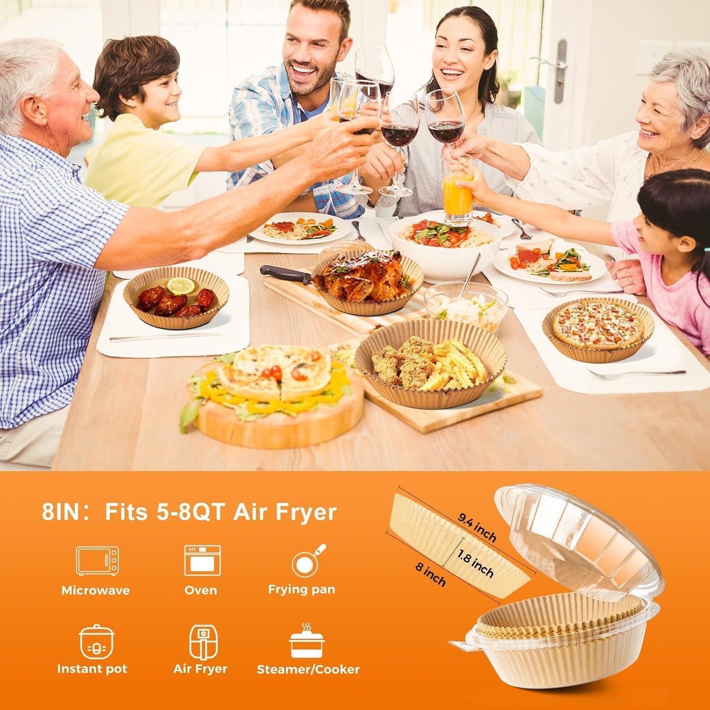 400Pcs Air Fryer Paper Liners Disposable, 8 Inch Max Xl Large Cooker Air Fryer Disposable Paper Liners, Oil Proof Parchment Sheets Round Basket Bowl Liner for Baking Cooking Food