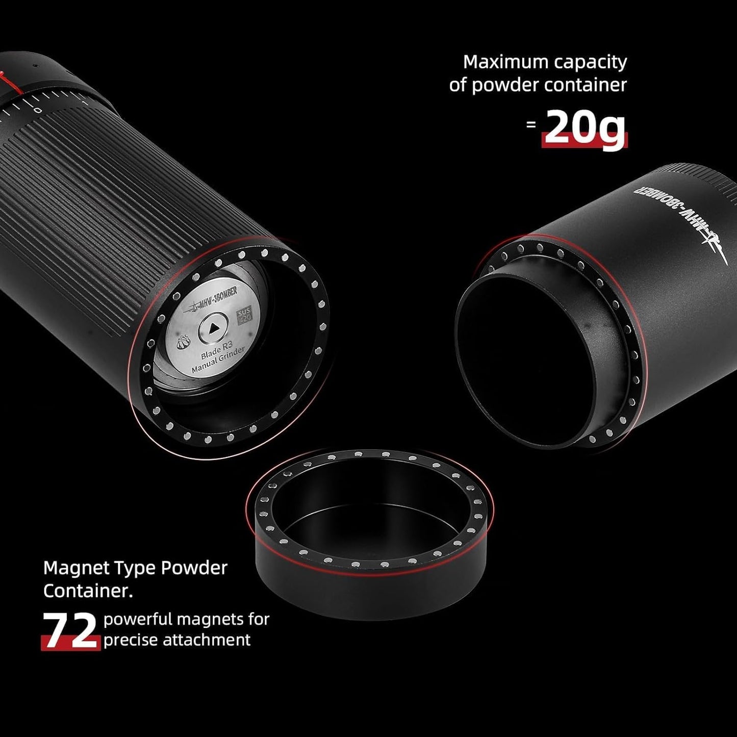 MHW-3BOMBER R3 Manual Coffee Grinder with CNC Stainless Steel Conical Burr and 5 Screen for French Press, Drip, Espresso, External Adjustable, Hand Coffee Bean Grinder with Magnetic Bin, G5847B-OS