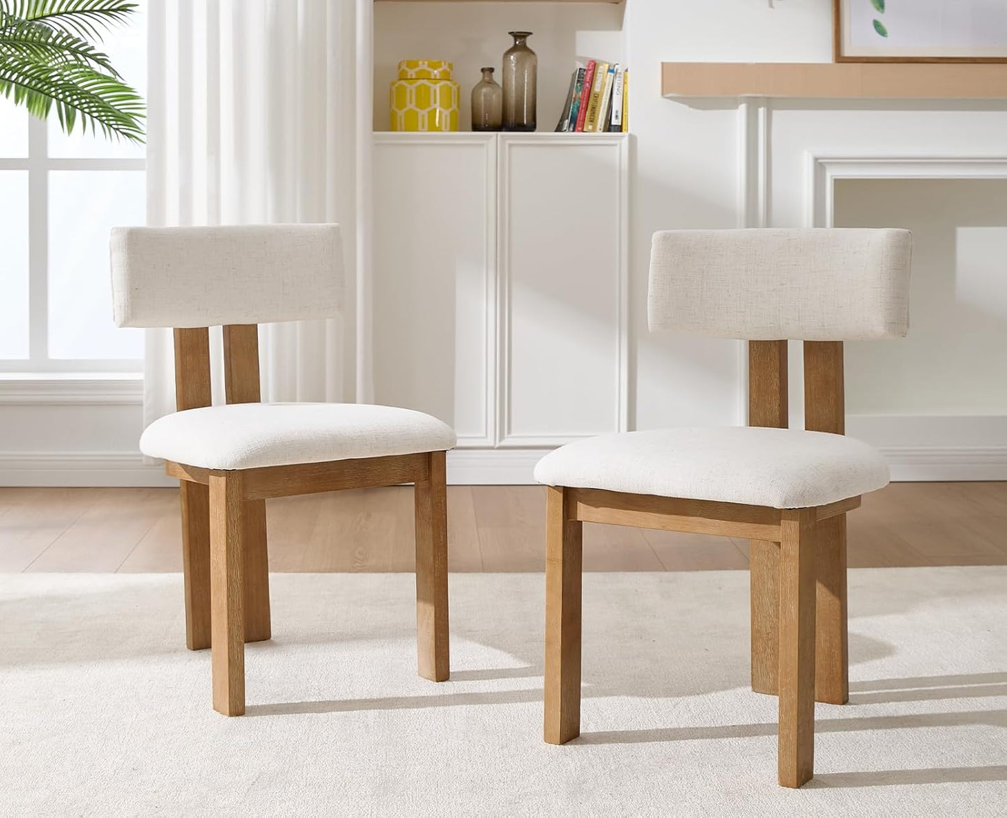 chairus Linen Dining Chairs Set of 4 Modern Farmhouse Kitchen Chairs with Open Low Back Upholstered Wood Side Chairs for Dining Room, Restaurant, Living Room, White