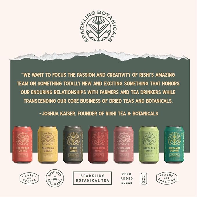 Rishi Tea Black Lemon Sparkling Botanicals Sparkling Water - Organic, Unsweetened, Zero Added Sugar, Caffeinated, Craft-Brewed From Real Plants - 12 oz (Pack of 12)