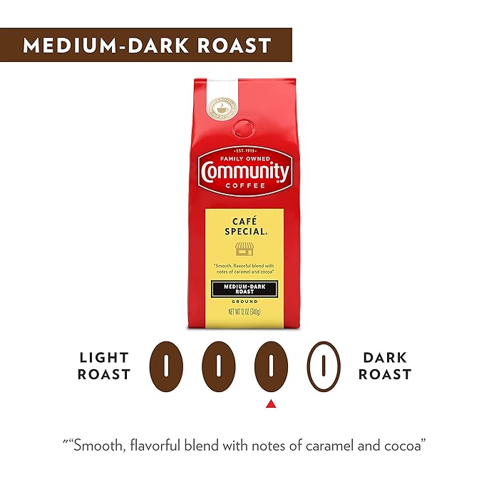 Community Coffee Café Special Blend, Medium Dark Roast Ground Coffee, 12 Ounce Bag (Pack of 4)