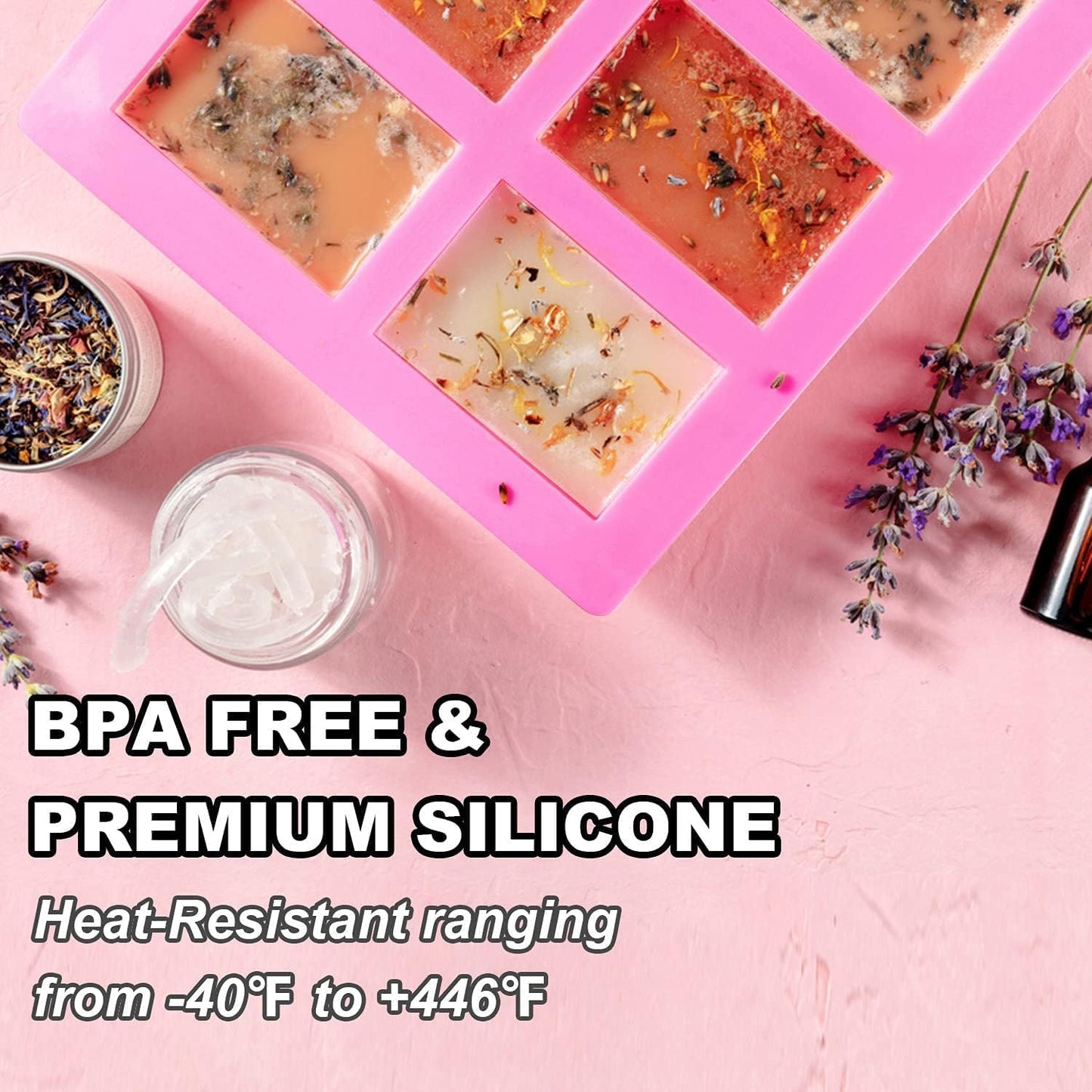 4 Pack Silicone Soap Molds, 6 Cavities Rectangle Silicone Soap Mold, Great for Homemade Craft Soap Bar Mold, DIY Chocolate Molds, Cake Molds & Ice Cube Trays - Just Pop Out (Purple & Pink)