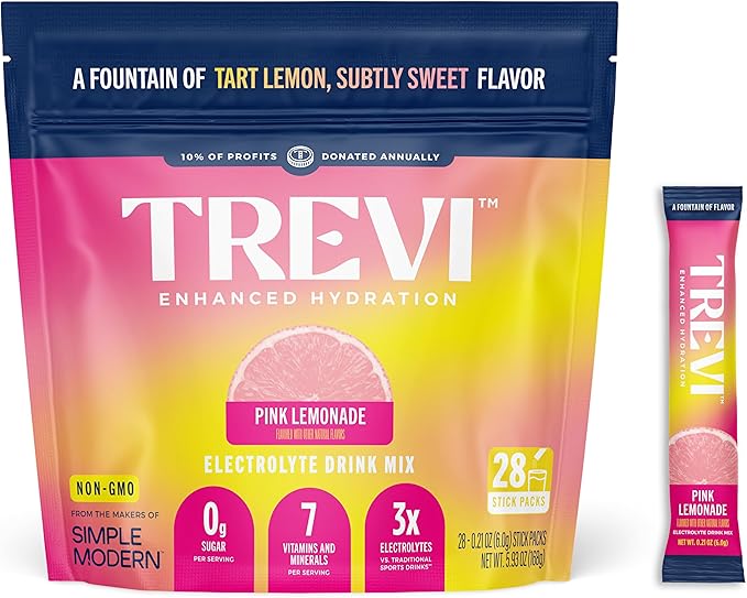 TREVI™ Sugar Free Electrolytes - Drink Mix Hydration Powder Packets - 28 Count - Pink Lemonade