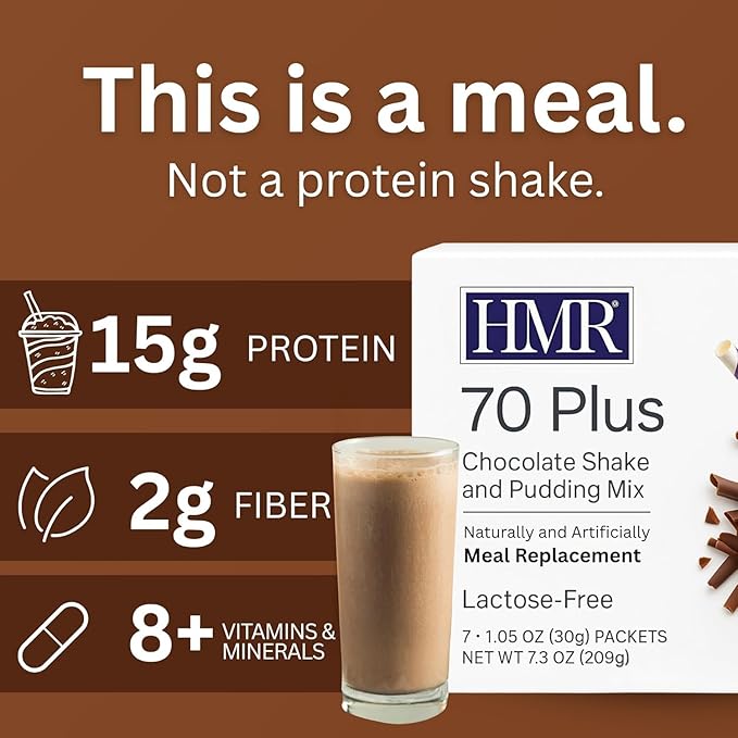 HMR 70 Plus Chocolate Shake & Pudding Mix | Meal Replacement Powder | Lactose-Free | 15g Protein | Supports Healthy Weight Loss | Easy to Make | Low Calorie | 21 Single Serving Packets