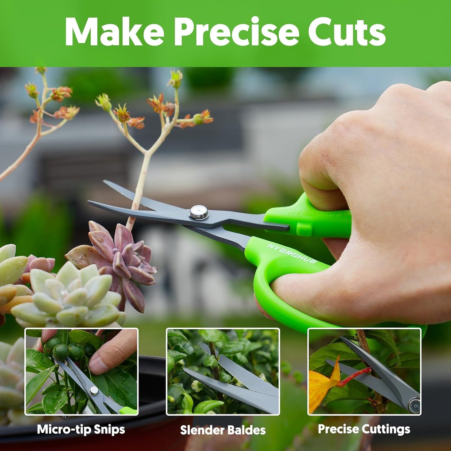 Garden Scissors, 6in Pruning Shears Snips Non-stick Coated Sharp Steel Blades - Gardening Tools Garden Shears for Plants Herb Flowers in Grow Tent and Hydroponics, Curved Blade