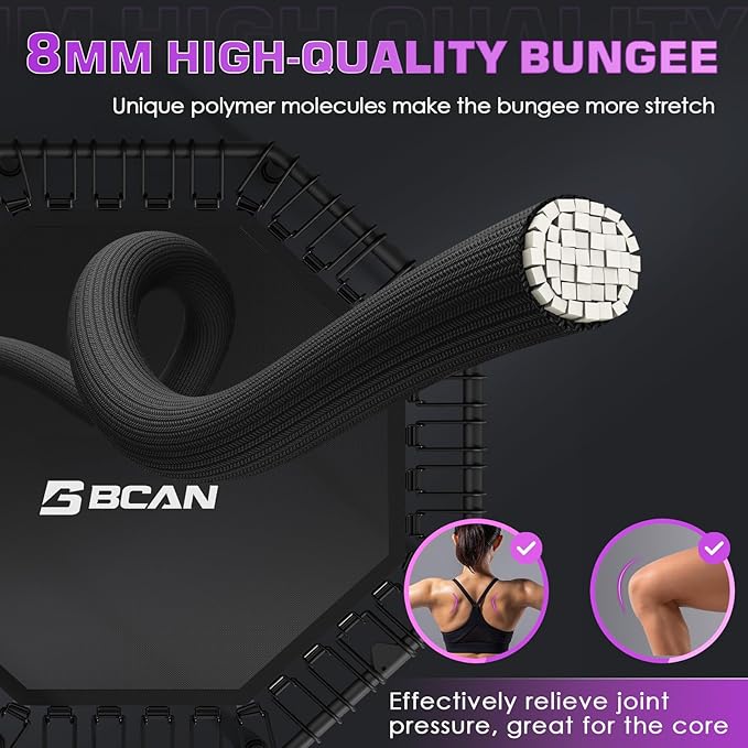 BCAN 51" Octagonal Mini Trampoline, Max Load 450 LBS Fitness Trampoline with T-Adjustable Handle Bar, Silent Bungees, Larger, More Stable, Quieter Exercise Rebounder for Adults Indoor/Garden Workout