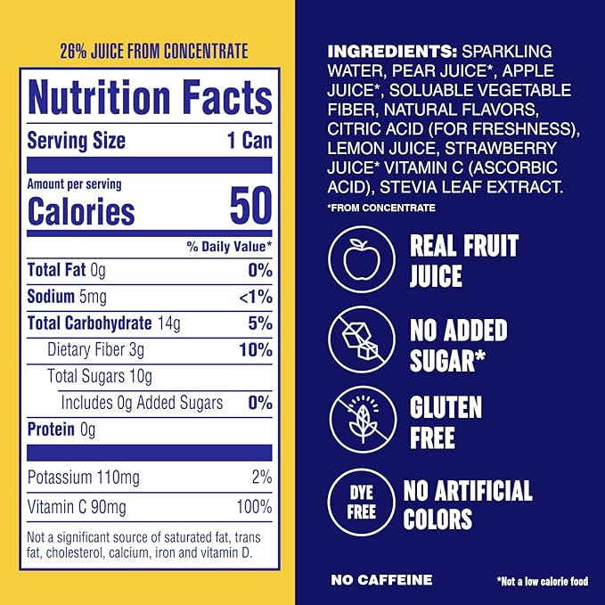 PLEZi FiZZ Strawberry Lemonade Sparkling Juice - Healthy Soda Alternative with Real Fruit Juice, No Added Sugar - Low Sugar Sparkling Drink - Good Source of Fiber, 12 Fl Oz (12 Pack)