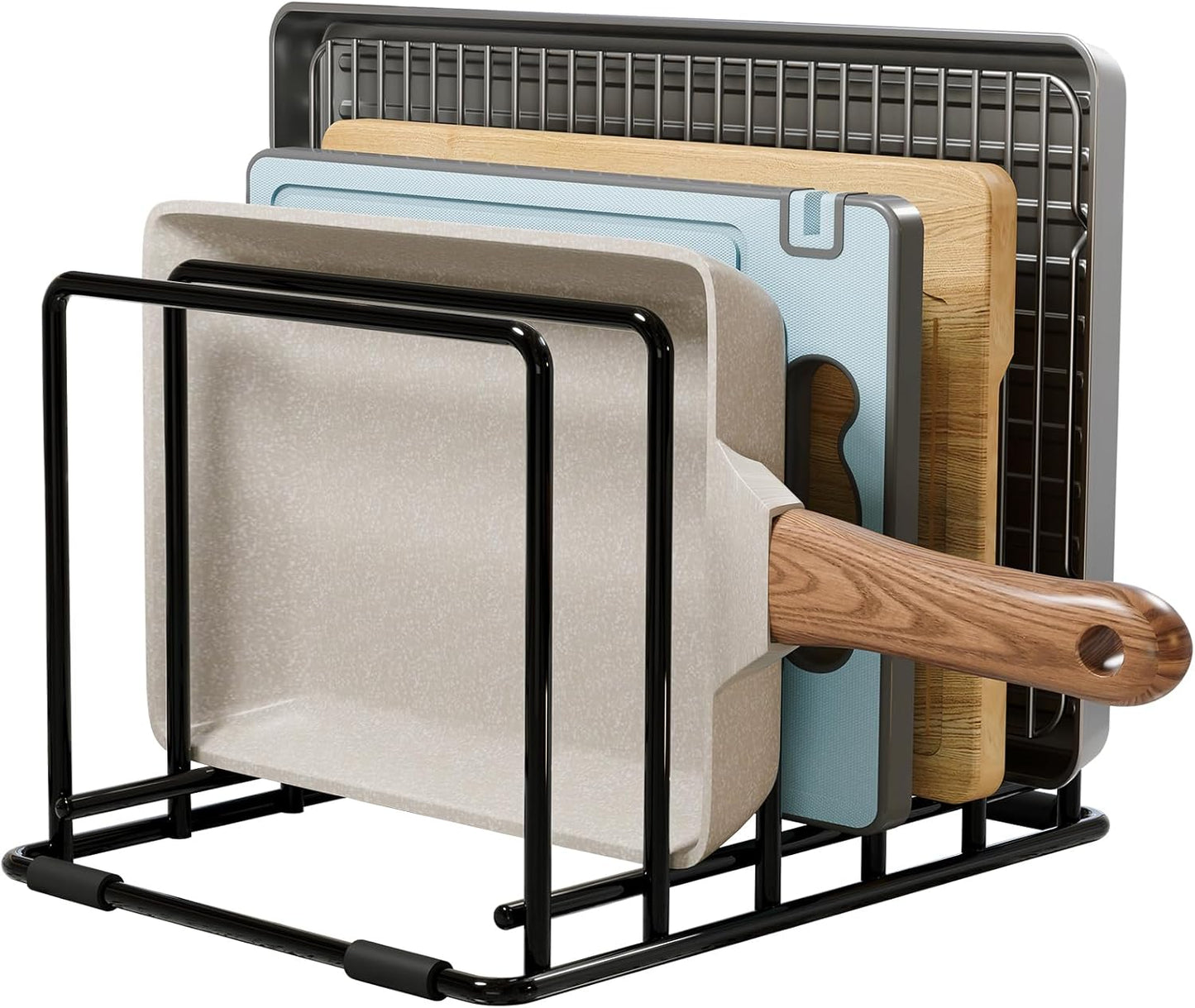 Kitchen Pan Organizer and Pot Rack, 5-Slot Steel Holder for Thin Pans, Baking Trays, and Cutting Boards - Space-Saving Storage