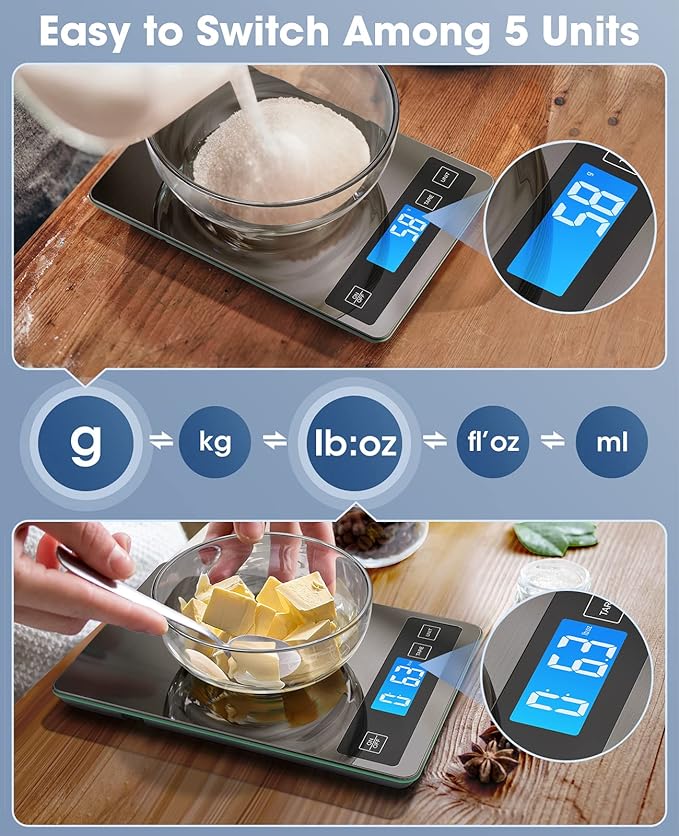 Nicewell Food Scale, 22lbs Digital Kitchen Grey Stainless Steel Scale Weight Grams and oz for Cooking Baking, 1g/0.1oz Precise Graduation,Tempered Glass (Dark Gray)