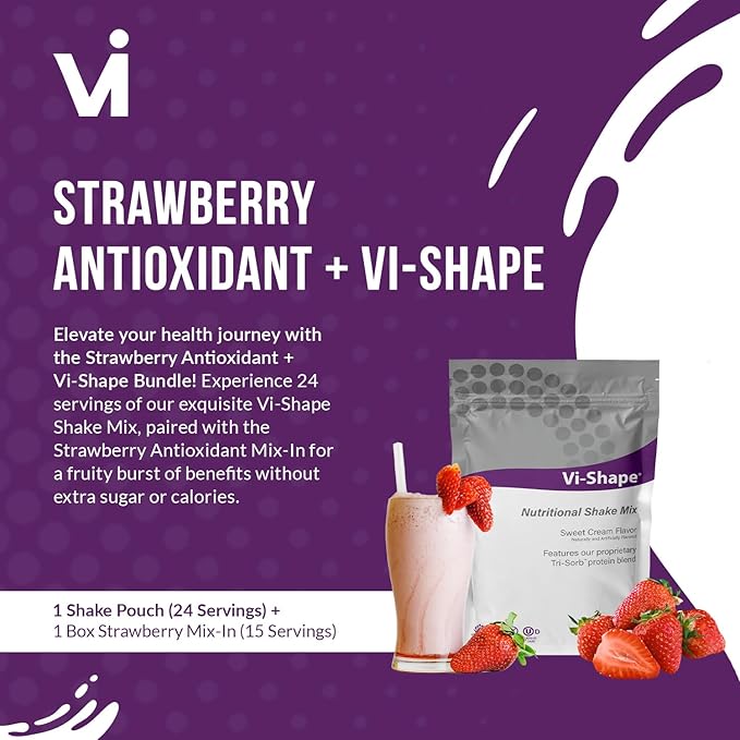 Strawberry + Vi-Shape - 1 Shake Pouch (24 Servings) + 1 Box Strawberry Mix-In (15 Servings) Delicious Strawberry Shake and Mix-In