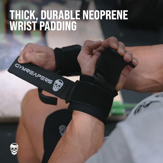 Gymreapers Weight Lifting Hooks (Pair), Heavy Duty Power Wrist Straps Hand Grip Support For Deadlifts, Pull Ups, Shrugs - Gym Gloves For Men and Women