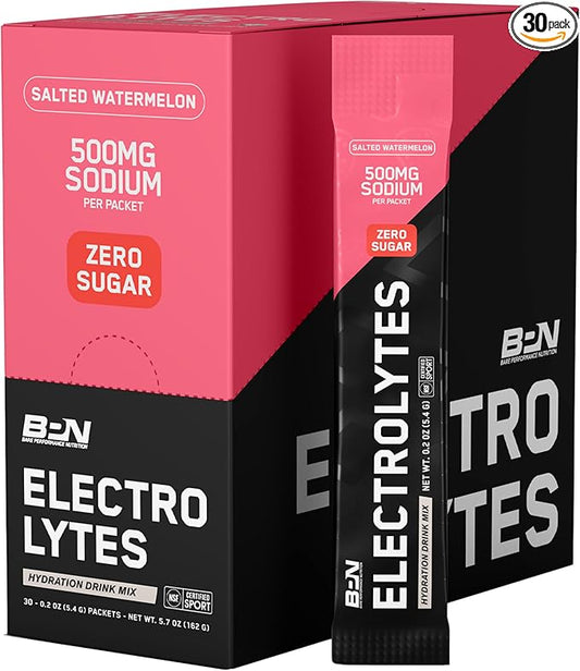 BARE PERFORMANCE NUTRITION BPN Electrolytes Go Packs Hydration Drink Mix | Sugar Free Electrolyte Powder | 500mg Sodium per Serving | Naturally Sweetened | Salted Watermelon, 30 Servings