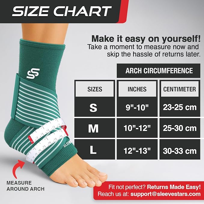 Sleeve Stars Ankle Brace for Women & Men, Ankle Wrap for Sprain, Compression Sleeve for Plantar Fasciitis Relief, Easy Customizable Support: w/ Removable Strap (Pair/M:10"-12"/Turquoise)