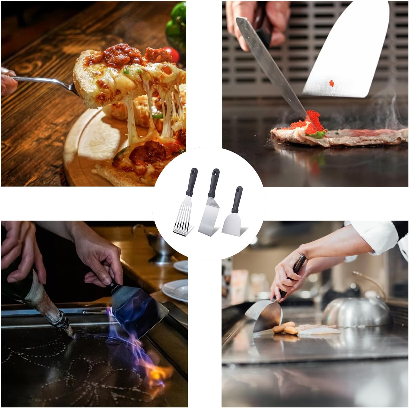 3pcs Stainless Steel Spatula Set Metal Fish Spatulas for Cast Iron Skillet Cooking Cooking BBQ Pancake, Fish, Smash Burger and Egg Kitchen Spatulas with Handle