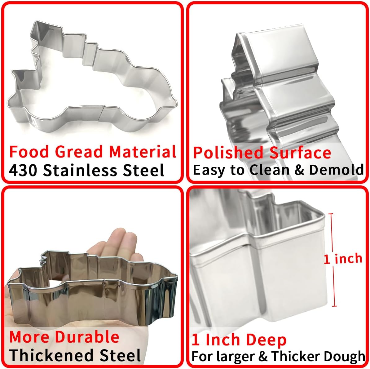 Christmas Cookie Cutters 6Pcs Large, Christmas Theme Shapes Cookie Cutters Santa Claus Gingerman Truck Elk Snow Mini Tree, Metal Dough Fondant Biscuit Molds for Kitchen