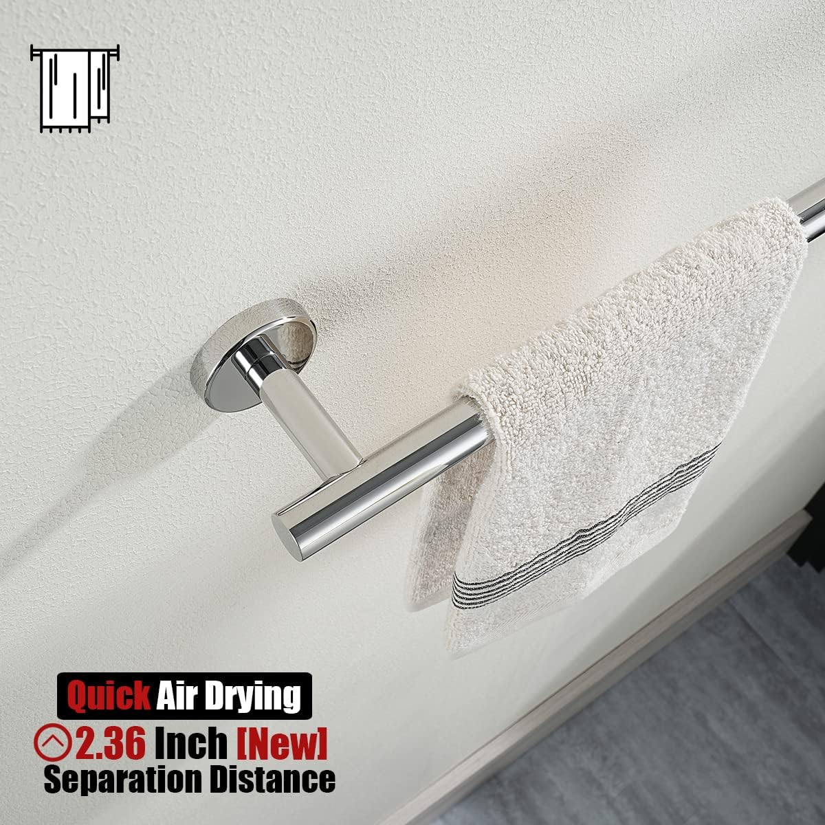 JQK Chrome Bath Towel Bar, 33 Inch 304 Stainless Steel Thicken 0.8mm Towel Rack Bathroom, Towel Holder Polished Finished Wall Mount, Useable Length 30 Inch 2 Pack, TB110L30-CH-P2