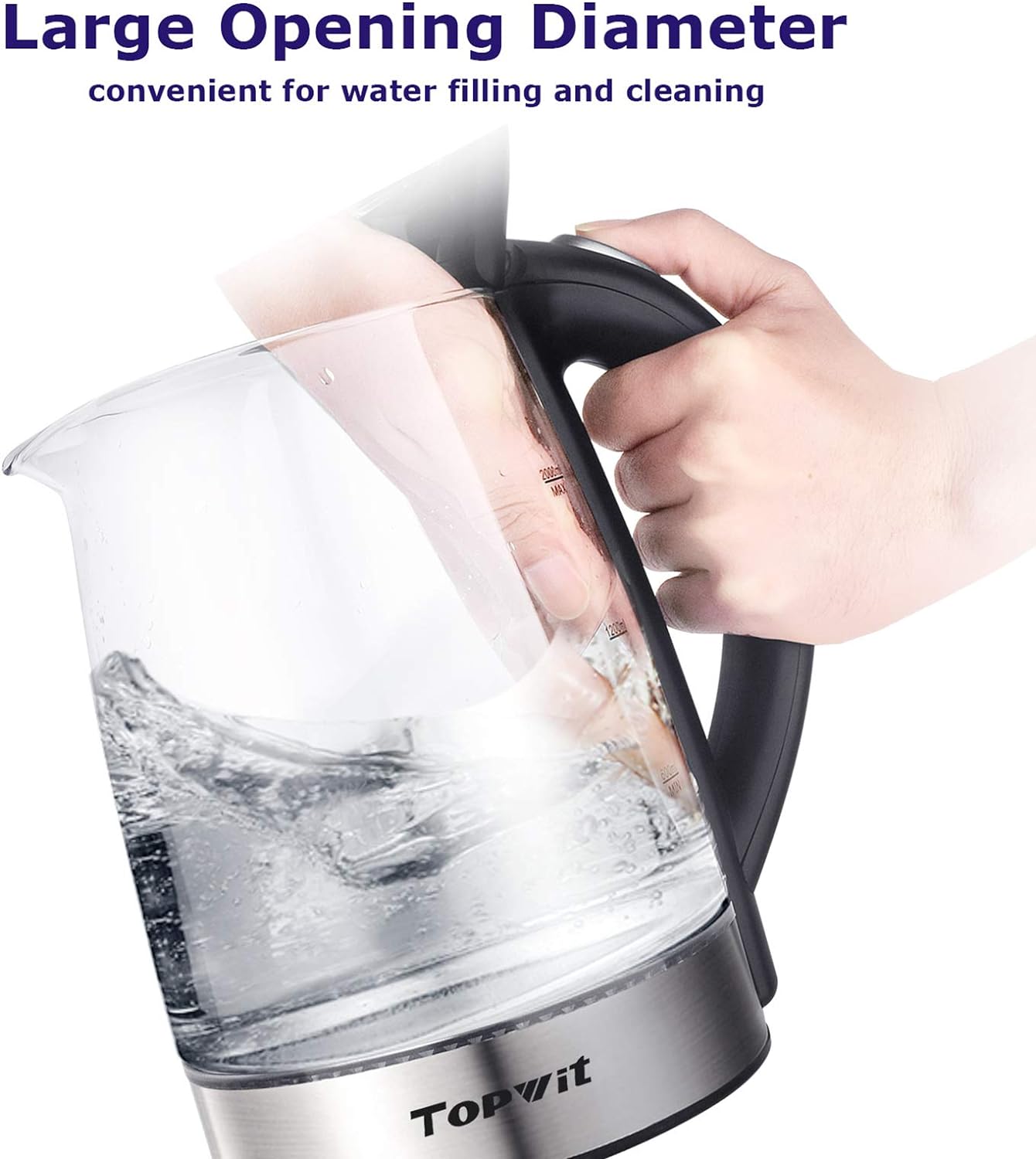 TOPWIT Electric Kettle Glass Hot Water Kettle, 2.0L Water Warmer, BPA-Free Stainless Steel Lid & Bottom, Tea Kettle with Fast Heating, Auto Shut-Off & Boil Dry Protection
