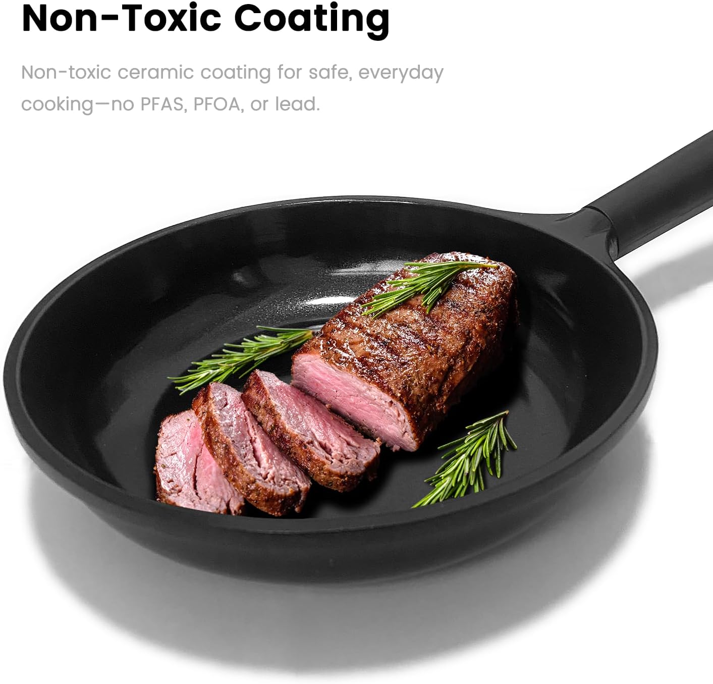 Ceramic Nonstick Frying Pan, Non Toxic Pan for Cooking, 8" 9.5" and 11" Frying Pan Skillet Set PFAS & PTFE & PFOA Free, Dishwasher Safe, Compatible with All Stovetops