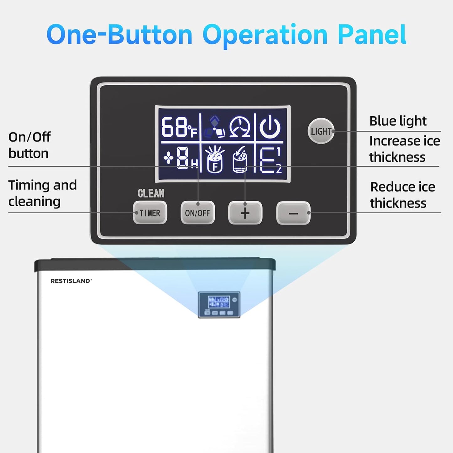 Commercial Ice Maker Machine, 360 lbs /24 h, 200 lbs Storage Bin, Industrial Ice Machine, Blue Light, Stainless Steel, Perfect for Bar/Home/Business