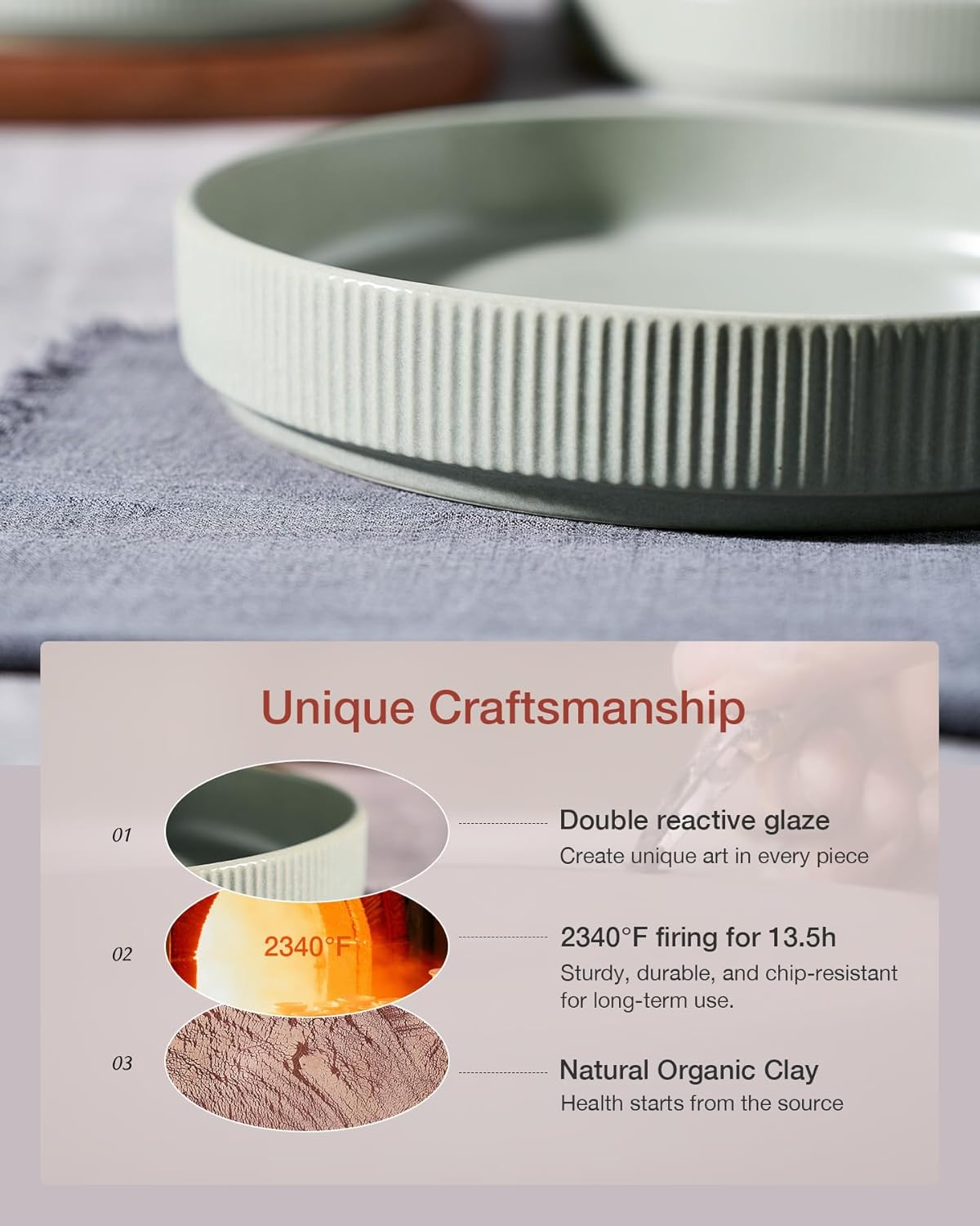 famiware Star 8.25" Pasta Bowls, Large Dinner Bowls Set of 6, Salad Bowl Plates, Shallow Bowls for Eating, Light Green