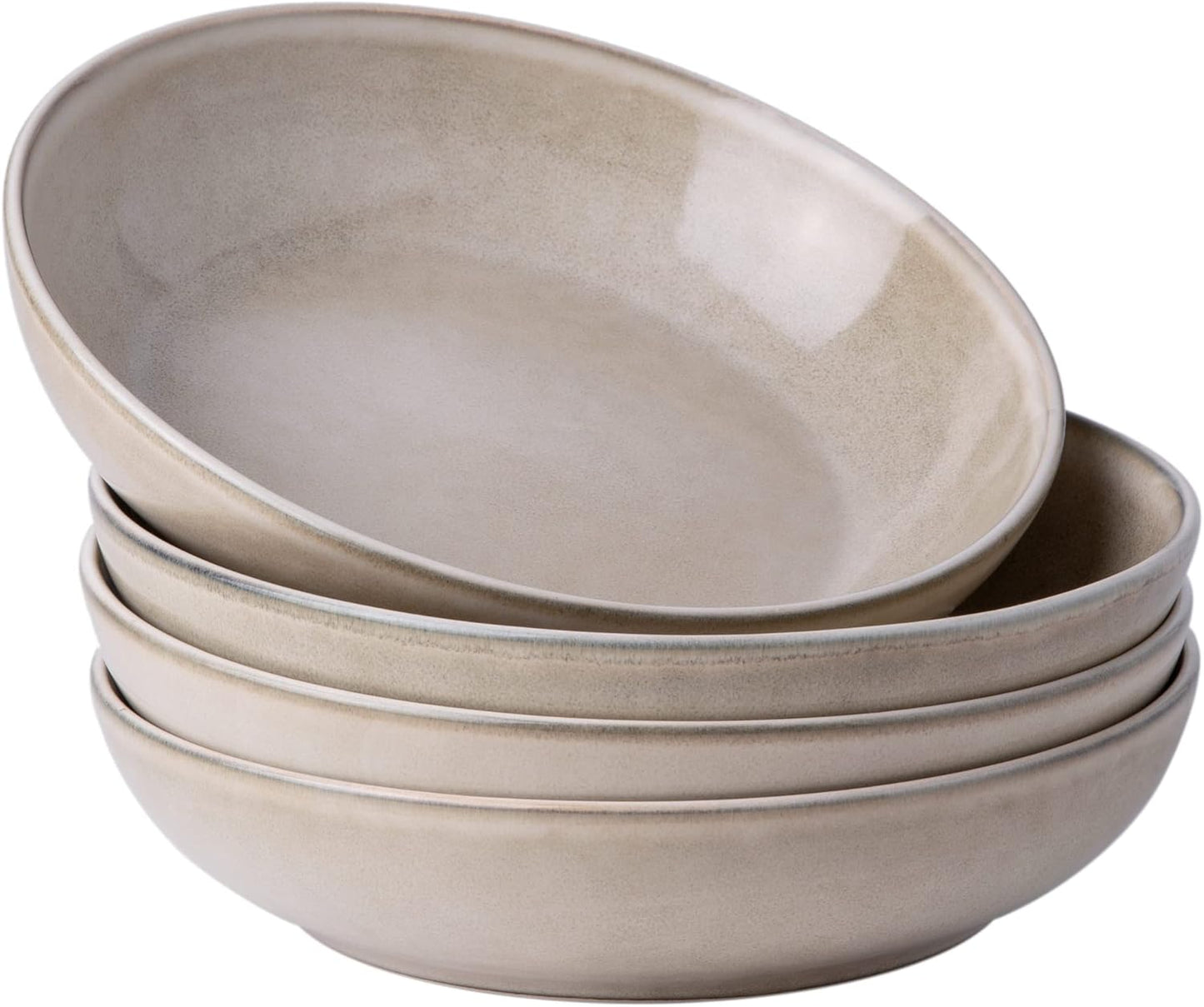 AmorArc 8.5'' Large Pasta Bowls, 36oz Ceramic Salad Serving Bowls Set of 4 for Kitchen, Wide Stoneware Bowls for Pasta,Salad,Fruit,Bread, Microwave Safe, Cappuccino
