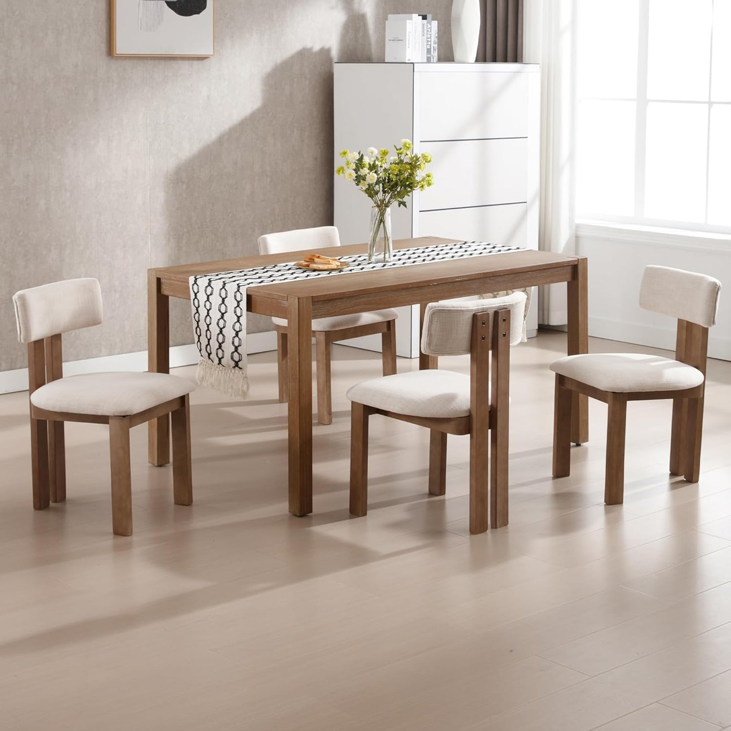 chairus Dining Chairs Set of 6 Linen Fabric Diner Chairs Farmhouse Wood Chairs for Kitchen and Dining Room, Beige