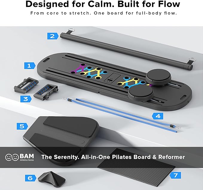 BAM Athletica Serenity Foldable Pilates Reformer Board | Compact Home Pilates Machine for Gentle Core, Balance & Mobility | Low-Impact Pilates Board with Light Resistance for Pilate Beginners