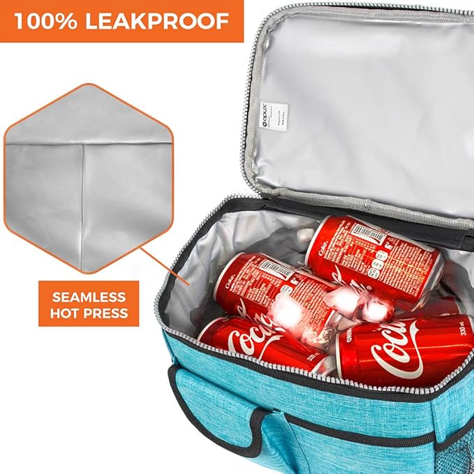 OPUX Lunch Box for Men, Adult Lunch Box Cooler, Insulated Lunch Bag Women, Dual Compartment Lunchbox for Work, Leakproof Double Decker Lunch Bag, Soft Lunch Pail Tote Boys Girls Kids School, Teal Blue