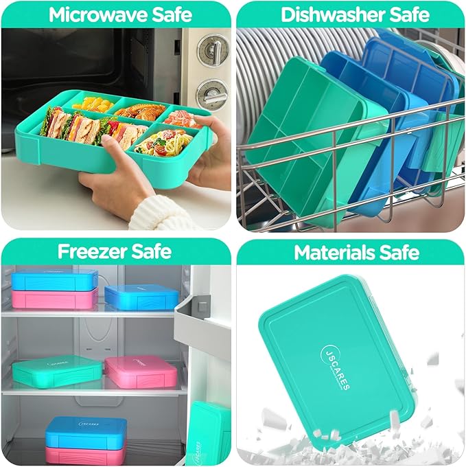 Bento Box Adult Lunch Box, Bento Box Lunch Box Snack Containers for Kid/Adult/Toddler, 6 Compartment Bento Lunch Box for Kids,Microwave & Dishwasher & Freezer Safe(Green)