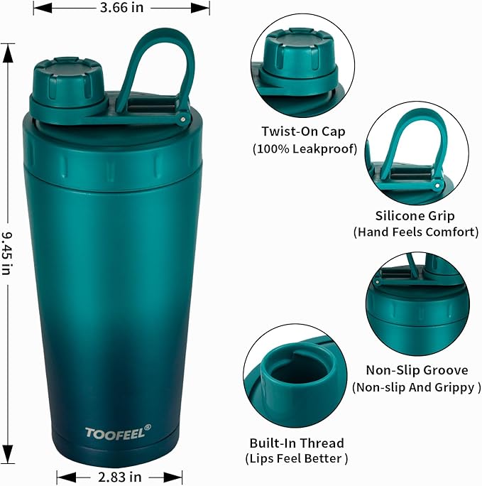 TOOFEEL Protein Shaker Bottle 20 oz - Double Walled Insulated Vacuum Shaker Cups for Protein Shakes, Keeps Cold/Hot, Metal Stainless Steel Water Bottle, Preworkout Gym Shaker Bottle