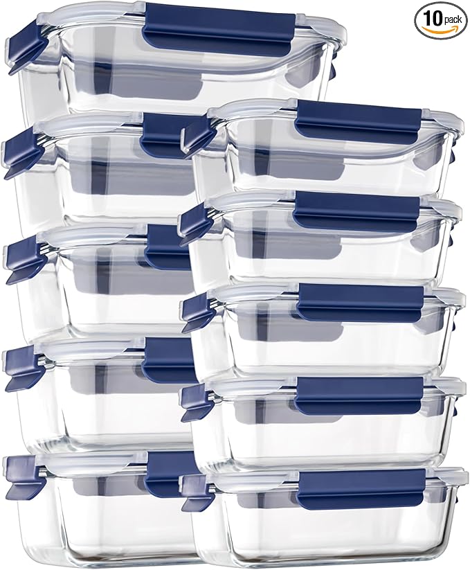 Glass Food Storage Containers with Lids Airtight, 10 Pack Meal Prep Containers, Bpa-free Lid Glass Lunch Box